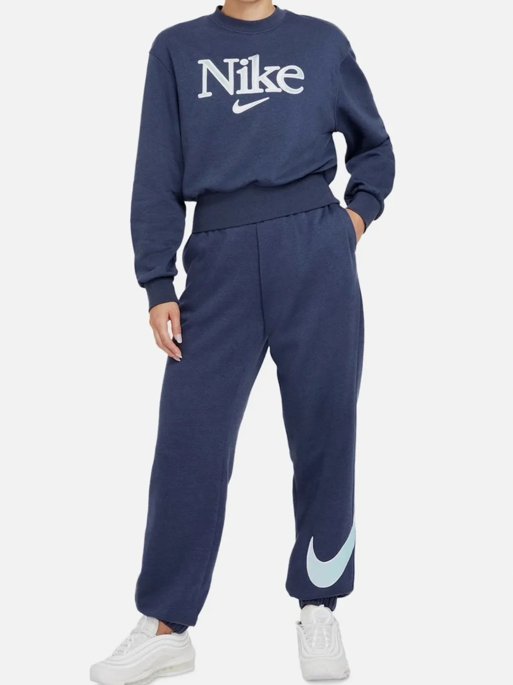 Nike Sportswear Easy Fleece Joggers Navy Sweatpants with Aqua Swoosh Accent